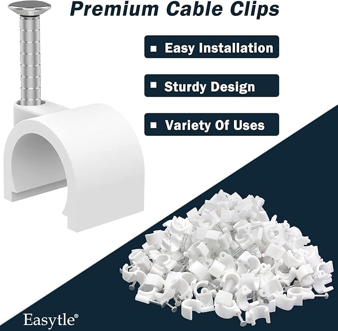 Cable Clips 10mm Nail in Cable Holder Clip 100 Pcs Wire Clips Speaker Tacks for Cords Coax Clamps Ethernet Cord Tacks RG6 RG59 CAT6 RJ45 Wall Wire Organizer