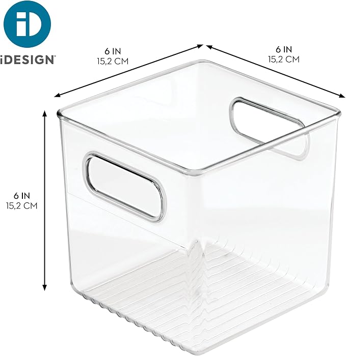 iDesign Pantry Storage Bins with Handles - Cube Organizer Bins for Cabinets or Fridge - Set of 2 - Clear
