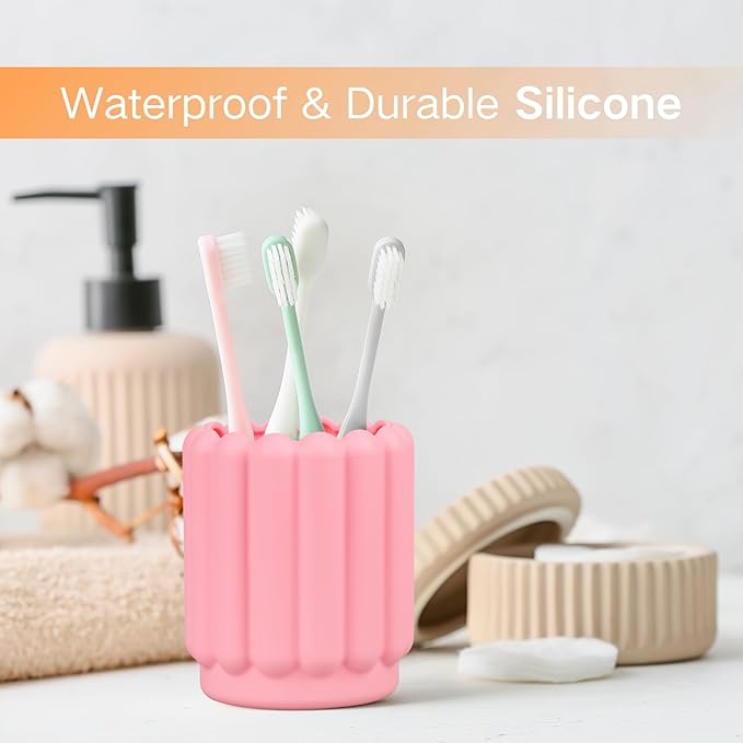 Silicone Pen Holder, Pencil Holder Cute Pens Cup for Desk for Kids Office Decor Desk Accessories Pen Pot Desk Organizer (Pink)