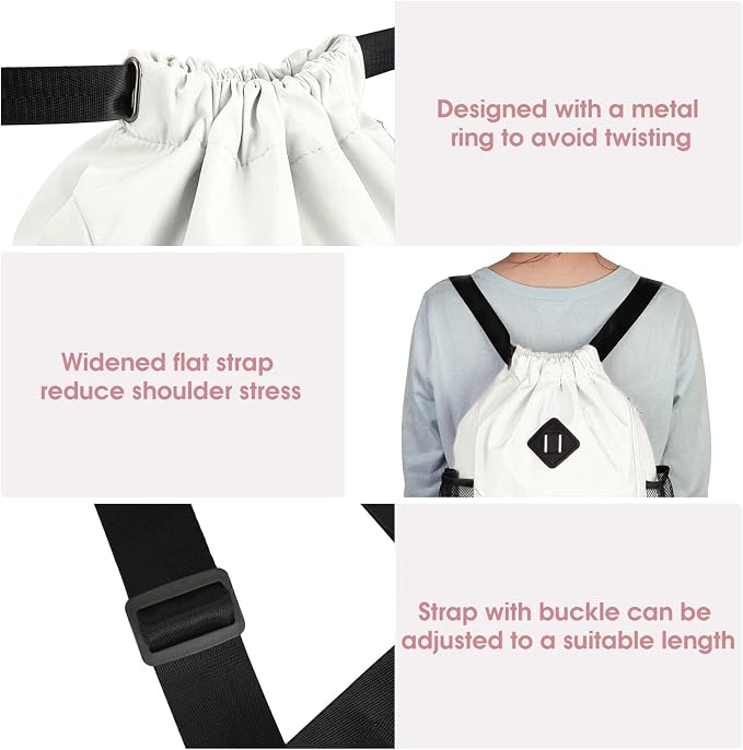 WANDF Drawstring Backpack with Shoe Compartment, Sports Gym Bag | Multi-Pocket Storage, Water-Resistant Fabric, Cinch String Bag