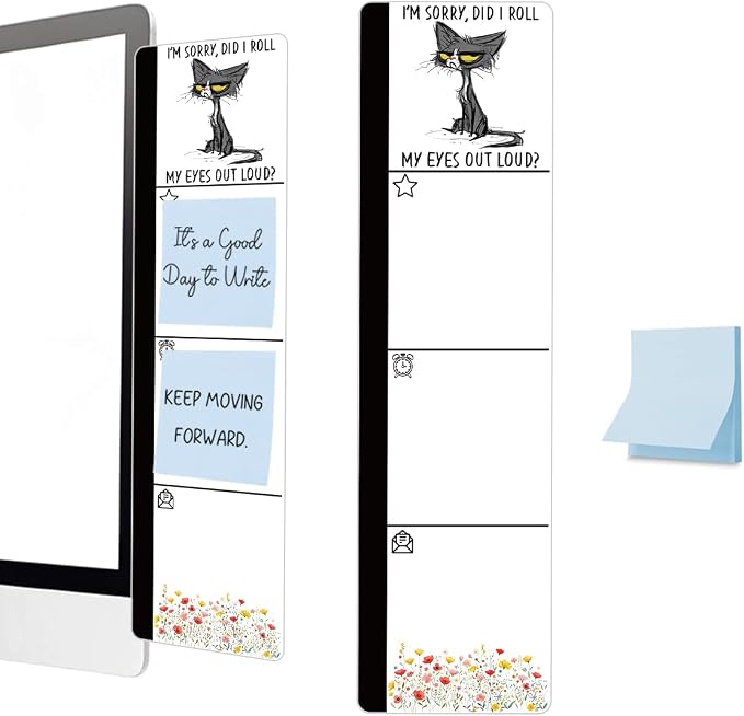 Monitor Memo Board Acrylic Sticky Note Holder Funny Black Cat Office Desk Decor with 100 Self Stick Note Pads Roll My Eyes Out Loud Quote