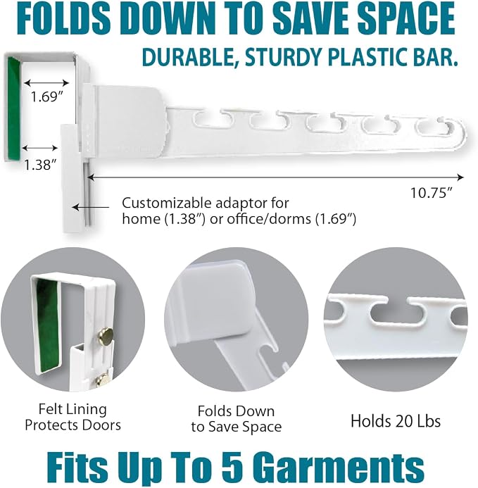 Wonder Hanger 2-Pack Over-the-Door Cascading Hanger Hooks, White | Create extra hanging space over any door with 2 cascading organizer hooks—ideal for clothes, closets, bedrooms and dorms.