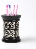 Printed Pencil Holder, Cute Pen Holder for Desk, Ceramic Carved Cylinder Pencil Holder, Office Decoration Container Islamic Style(Black)