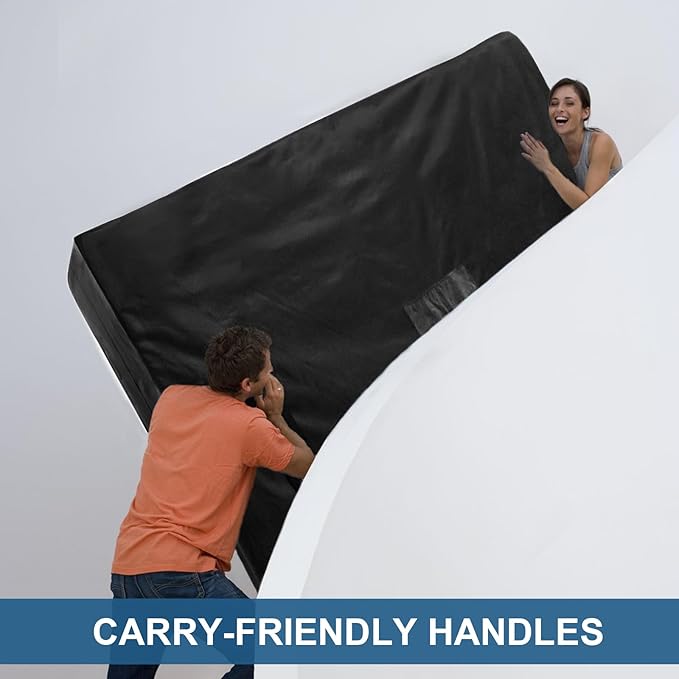 Mattress Bags for Moving and Storage, Heavy Duty Queen Mattress Bag with 4 Strong Handles, 100% Waterproof Mattress Cover/Protector for Moving Queen Size 2 Pack, Reusable Thick Tarp, Black