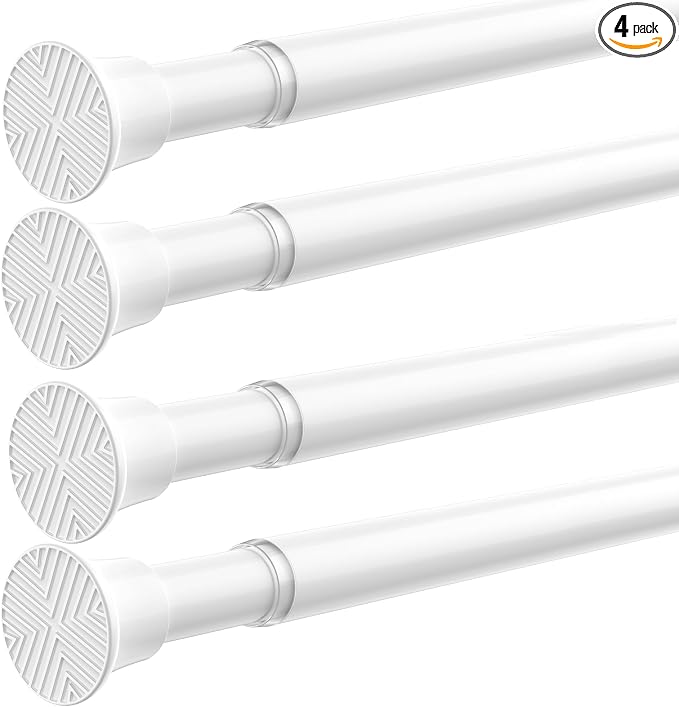 4 Pack White Spring Curtain Rods for Windows 23 to 46 Inch, Adjustable Pressure Tension Curtain Rods No Drilling, Small Tension Rod for Doorway Closet Door Kitchen Curtain
