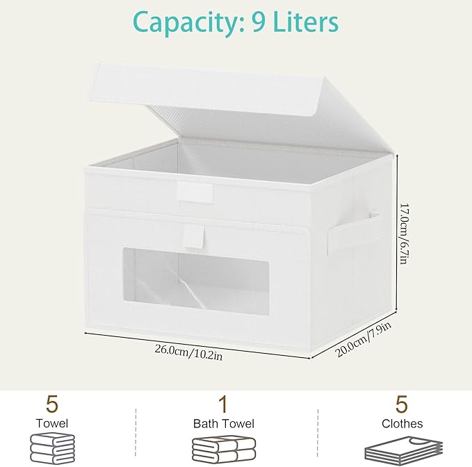 Storage Bins with Lids, Cube Organizer Basket with Window, Closet Boxes with Carrying 2 Handles and Sturdy PP Support Plate, 2 Pack, White, 10.2 x 7.9 x 6.7 In, XSNY17WS-2