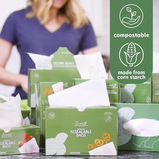 100% Compostable Food Storage Bags [Quart 100 Pack] Eco-Friendly Freezer Bags, Resealable Bags, Heavy-Duty, Reusable, Off-White by Earth's Natural Alternative | Compostable