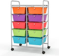BECOMFORT 10-Drawer Rolling Cart with Drawers, Storage Cart on Wheels, Teacher Classroom Organizers with Metal Frame, Mobile Craft Cart, Trolley Utility Cart for School Office Play Room