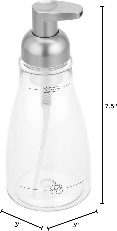 iDesign Foaming Soap Dispenser, Clear and Brushed Nickel | For Kitchen, Bathroom, Sink, Vanity