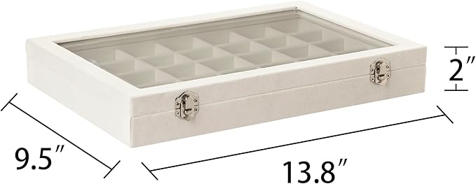 Frebeauty 35 Grid Earring Organizer,Velvet Jewelry Tray with Clear Lid | Drawer Jewelry Organizer for Rings Studs Beads,Adjustable Dividers,Dustproof Design,Earring Storage,Trinket Box,13.8×9.5Inch