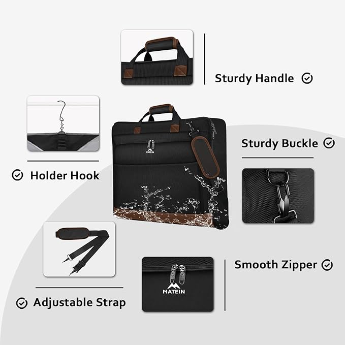 MATEIN Suit Garment Bag for Travel, Large Garment Bags for Hanging Clothes | Foldable Suit Carrier, Premium, 2 in 1 Hanging Suitcase Luggage, For Business, Shoulder Strap, Black Brown