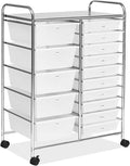 RELAX4LIFE 15-Drawer Rolling Storage Drawer Cart Organizer | 34.5"H Chrome Frame, Semi-Transparent Clear Drawers Rolling Wheels; School Office Home Salon Multipurpose Utility Storage