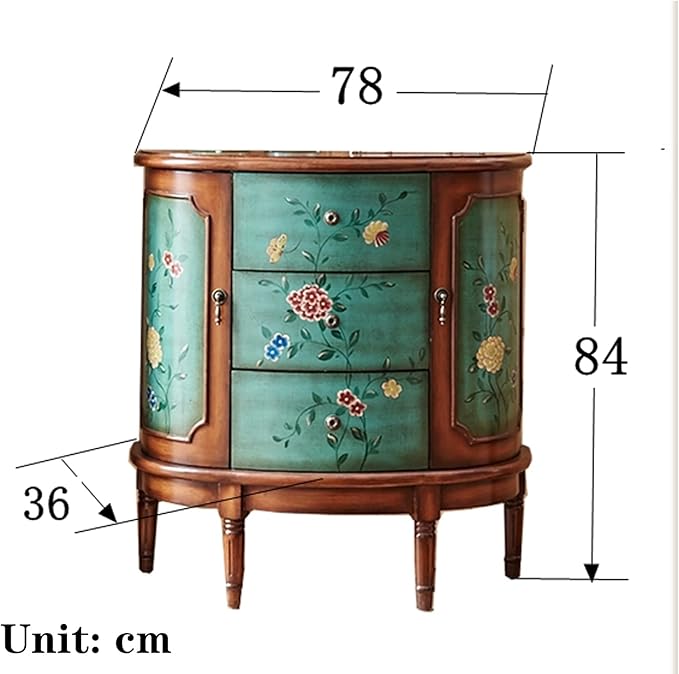 Solid Wood Storage Chest Dresser - Storage Cabinet with 3 Drawers 2 Side Doors,Retro Floral Pattern Drawers Jewelry Box Storage for Hallway/Living Room/Bedroom