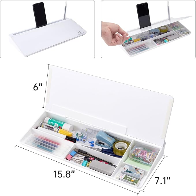 TSJ OFFICE Small Desktop Whiteboard -Glass Dry Erase Board Computer Keyboard Stand White Board Surface Pad with Drawer, Desk Organizers with Accessories for Office, Home, School Supplies - White