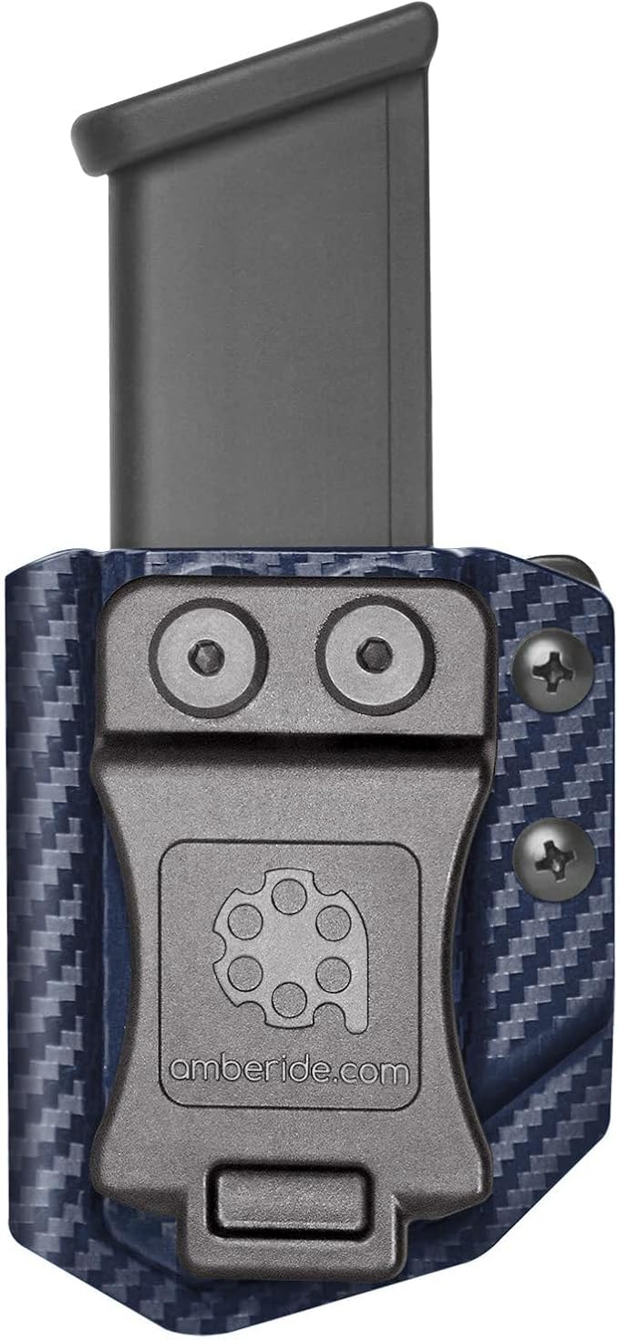 Amberide Universal IWB/OWB Kydex Mag Carrier for 9mm / .40 & .45 ACP Magazines, Single and Double Stack, Adjustable Retention, Ambidextrous, Fits 1.5" Belt, Made in USA