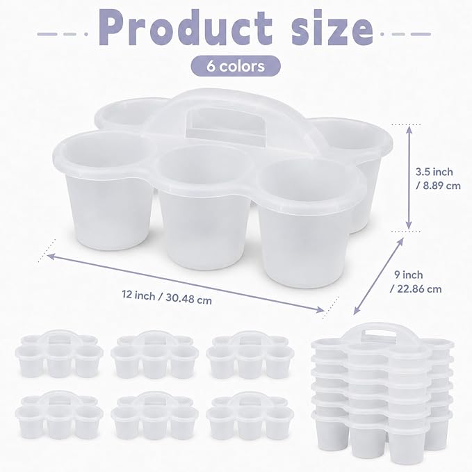Plastic Caddy with Handle Set of 6 Classroom Caddy Organizer Cup Caddies Water Bottle Storage Crayon Caddies Plastic Cup Holder Drink Carrier for School Home Office Supplies (Clear)
