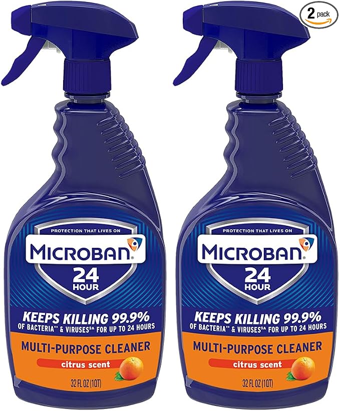 MICROBAN Multi-Purpose Cleaner, 32 oz., 2 Pack, Citrus, Penetrates Soap Scum, Greasy Soils and Reduces Odors, Keeps Killing 99.9% of Bacteria and Viruses for up to 24 Hours