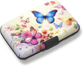 Credit Card Holder, Colorful Butterfly Mini RFID Small Aluminum Card Wallet | Blocking Slim Metal Business Card Case, RFID Blocking Front Pocket Wallet Hard Case Durable CC Holder for Women Girl