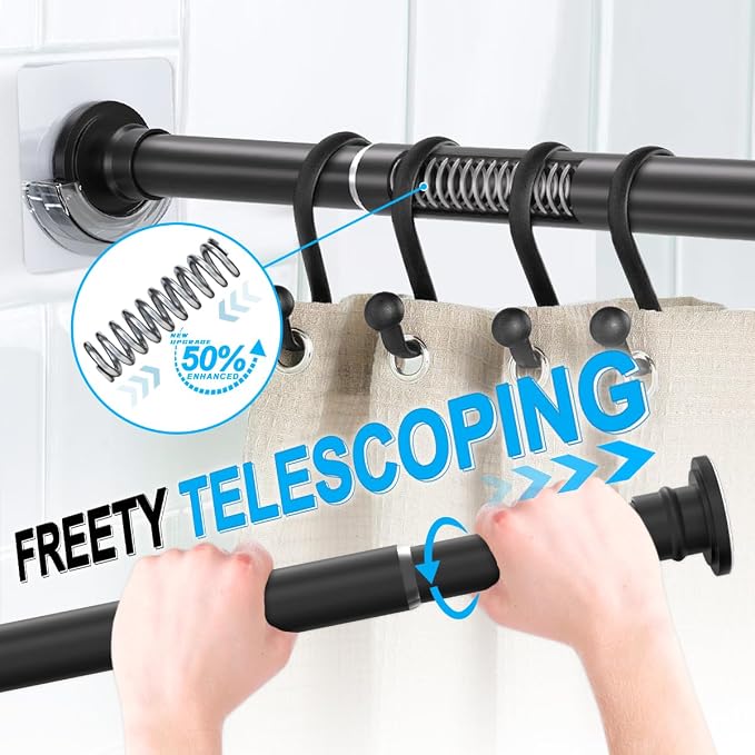 XQIYY Small Shower Curtain Rod 18-32 Inches, Grey Short Tension Rod | Fits Compact Showers and Tight Recesses Without Any Overhang