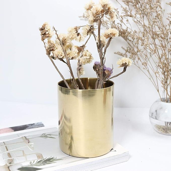 MultiBey Gold Pencil Holder Cup, Luxury Pen Holder Metal Organizer | Small Gold Vase Pen Holder Cup Desk Accessory for Office Home