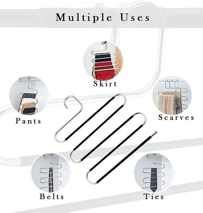 devesanter Hangers Space Save Non-Slip 6 Pack S-Shape Clothes Hangers Stainless Steel Closet Storage Organizer for Pants Jeans Scarf Trousers Hanging Black