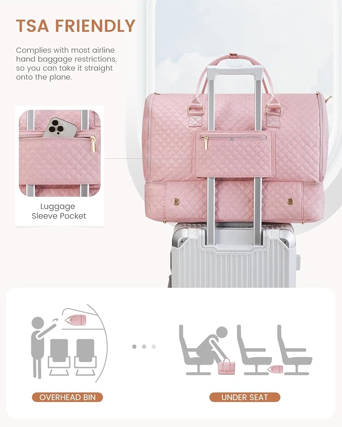 LOVEVOOK Convertible Garment Bag for Travel with Shoe Pouch, Carry On Garment Duffel Bag with Toiletry Bag, 2 in 1 Hanging Suitcase Suit Bag, Weekender Bag for Women Travel, Wedding, Pink