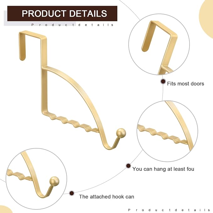 Hotop 2 Pcs Over The Door Hooks Over Door Hanger Sturdy Valet Hooks Mounted Hanging Storage Organizer Rack for Clothes Coats Towels Hats Scarves Purses(Champagne Gold)