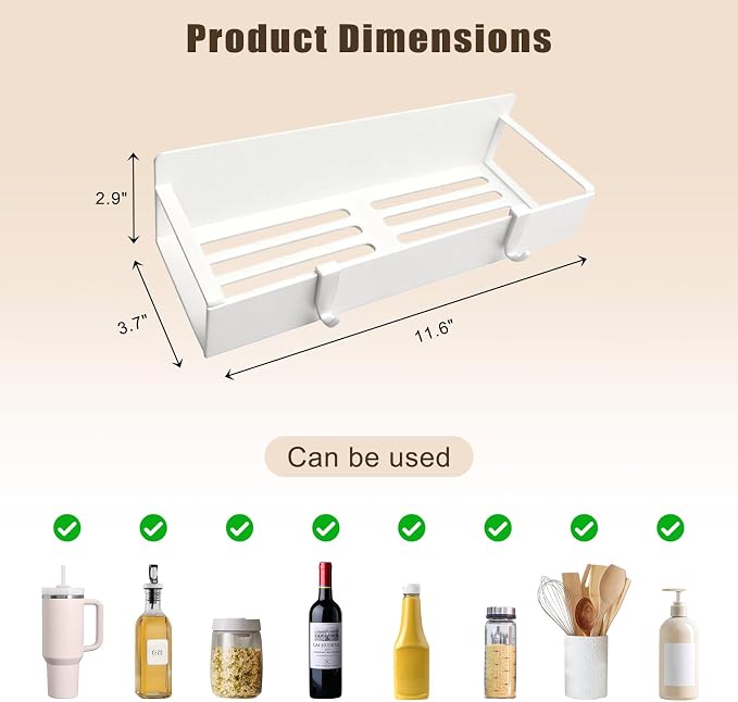 Magnetic Cup Holder for Fridge, Spice Organizer, Stanley Cup & Water Bottle Organizer with Detachable 4 Hooks for Cabinet and Kitchen, White (2 Pack)