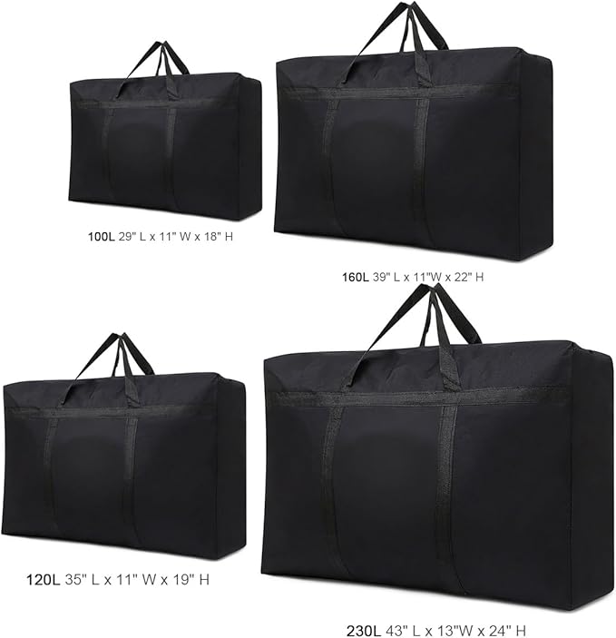 Multipurpose Extra Large Heavy Duty Storage Bags Duffle Bags for Space Saving Moving Storage (Black, 42Gal/160L)