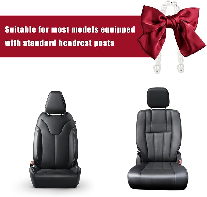 2 PCS Bow Pearl Car Seat Headrest Hook, Car Seatback Hanging Organizer Elegant Pearl Purse Hanger, Cute Bow Vehicle Interior Headrest Storage Hook for Handbag Purse Coat (Red)