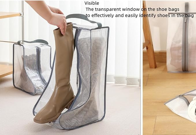 2 Set Black Edge Shoe Storage,Portable Tall Boots Storage&Protector Bag | Protector Bag,Shoe Dust Bags,Shoe Sleeves for Travel,Clear Boots Cover,Shoes Packing Organizers for Adult Sneakers