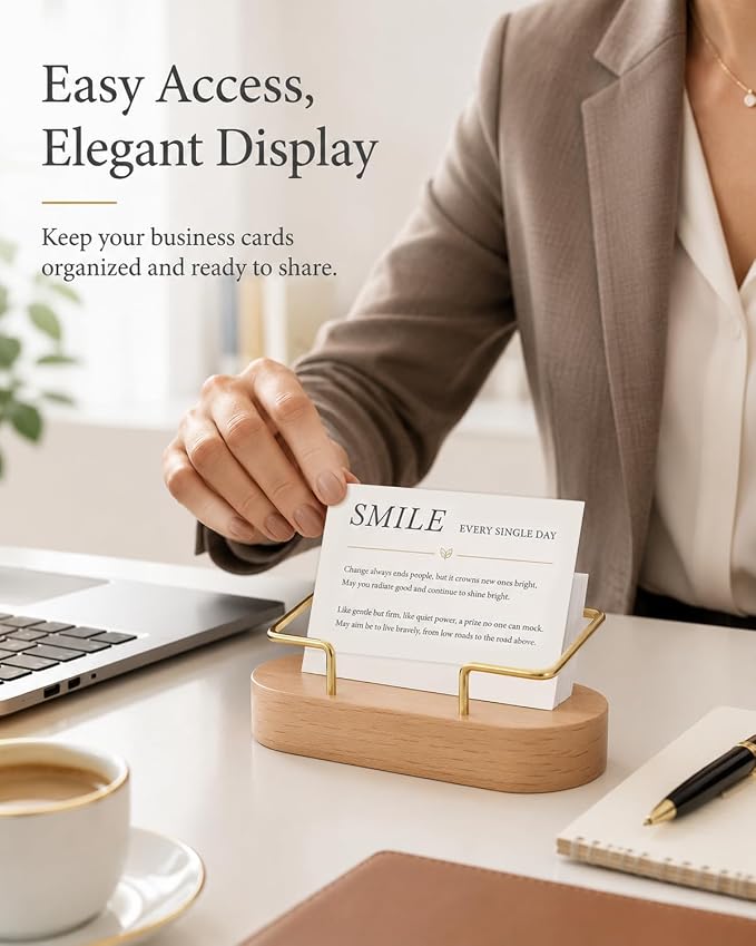 Wood Business Card Holder Desk, Creative wooden business card display stand, Office Essentials, Minimalist Office Decor (Walnut 2pack)