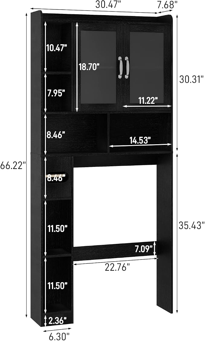Vabches Over The Toilet Storage Cabinet, Farmhouse Storage Cabinet Over Toilet with Acrylic Doors，Home Space-Saving Toilet Rack, for Bathroom, Restroom, Laundry (Black)