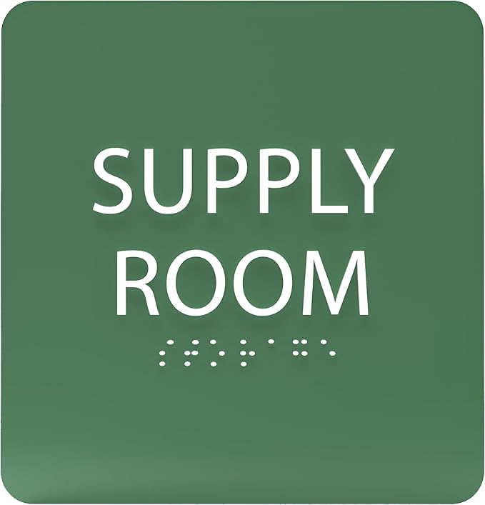 6" X6" Supply Room Sign - ADA Compliant Tactile Graphics Grade 2 Braille Text Acrylic Door Wall Signs - Stocking Tracking Monitoring Storage Room Sign for Office, School, Warehouse
