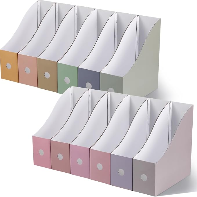 Colarr 12 Pack Cardboard Magazine Holders 12 Colors Magazine Storage Box with Label Stickers File Organizer Folder Book Holder for Desk Desktop Document Organizer for Office School (Fresh Color)