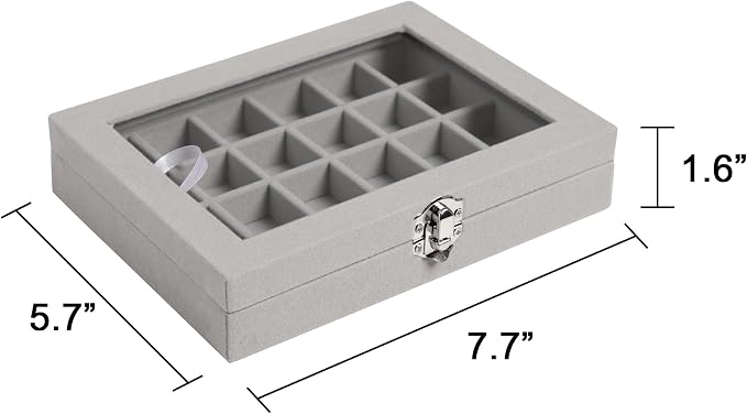 Frebeauty 24 Grid Earring Organizer,Small Velvet Jewelry Tray with Lid | Portable Jewelry Box for Rings Stud,Velvet Lining for Protecting Jewelry,Adjustable Dividers,Glass Lid for Clear Review