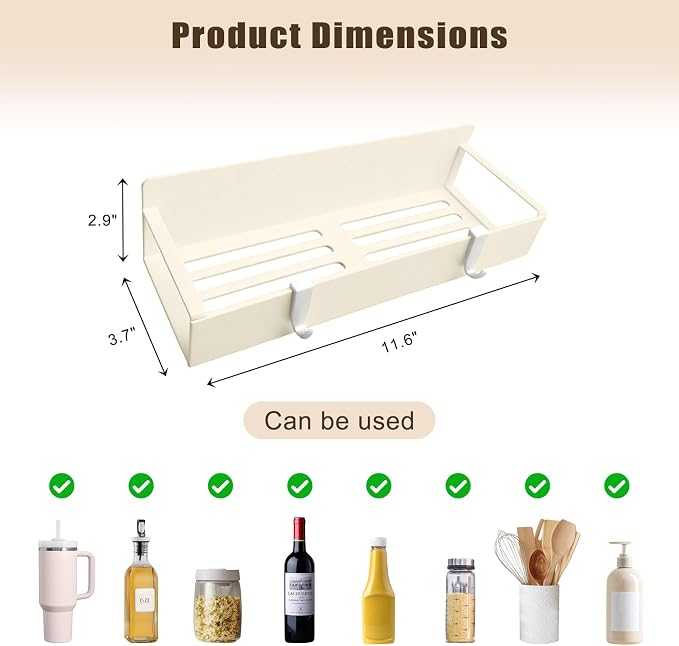 Magnetic Cup Holder for Fridge, Spice Organizer, Stanley Cup & Water Bottle Organizer with Detachable 4 Hooks for Cabinet and Kitchen, Light beige (2 Pack)