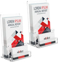 NIUBEE 2-Pack Acrylic Brochure Holder 4‘’ , Clear Brochure Display Stand with Acrylic Business Card Holder, Plastic Flyer Display Stand for Magazine, Pamphlet, Booklets, Menu, Journals, Business Card