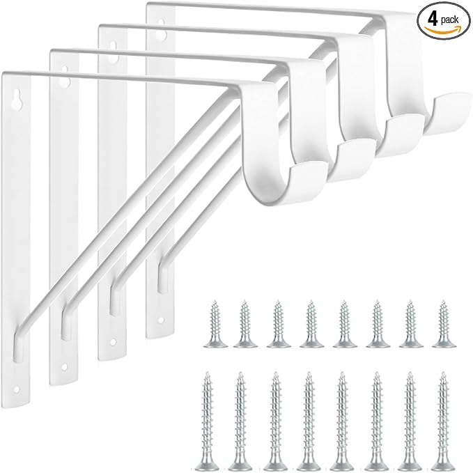 4 Pack Heavy Duty Closet Shelf & Rod Brackets, Wall Mounted Closet Shelf Brackets, 11 x 10.2 Inch Closet Shelf Brackets with Rod Support, White