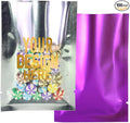 100PCS Customized Mylar Heat Seal Bags,Open Top Clear Packaging Bag with Tear Notch, Single-Side Printing for Logo/Text/QR Code (Purple, 7 * 10CM/2.8"*3.9"-100PCS-One Color Print)