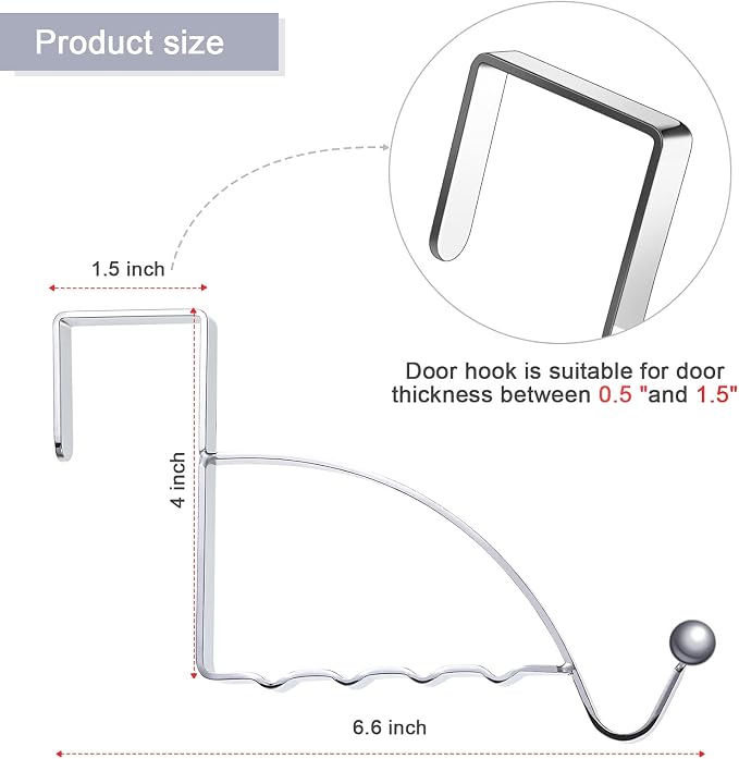 Hotop 2 Pcs Over The Door Hooks Over Door Hanger Sturdy Valet Hooks Mounted Hanging Storage Organizer Rack for Clothes Coats Towels Hats Scarves Purses(Silver)