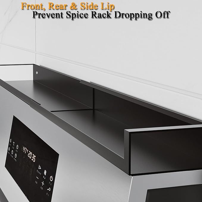 Magnetic Shelf for Stove Top, Adjustable 15"-30" Stove Top Shelf Kitchen Magnetic Spice Rack Organizer Storage, Stainless Steel, Metallic Black