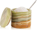 Marble Salt Cellar 3 Inch Green Flaky Salt Containers for Countertop - Sugar Bowl With Lid, Salt Holder, Spice Jars, Salt Box for Seasoning Storage Container, Salt Dish for Kitchen Decor