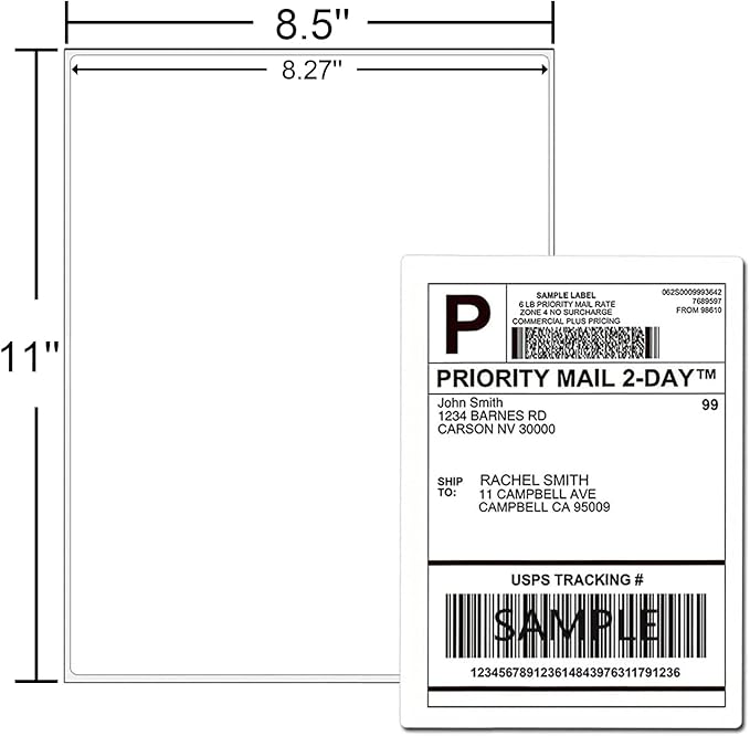 1-up 8.5" x 11" 100 Sheets Printable Sticker Labels Paper,for Laser/Inkjet Printers, Full Sheet Sticker Labels, Write Lable(100 Labels)