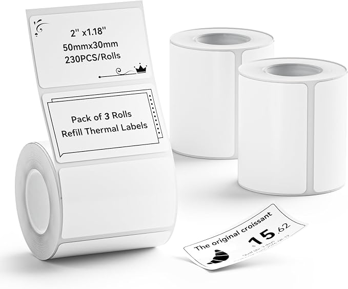 NIIMBOT 3 Roll Set Labels, 2'' x 1.2'' (50x30mm) Waterproof Thermal Label | for B1/B21/B31 Label Maker, for Mason Jar/Barcode/Logo/QR Code