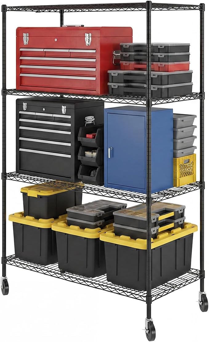 SafeRacks NSF 4-Tier Heavy Duty Steel Wire Rack w/Wheels (24"x48"x72")