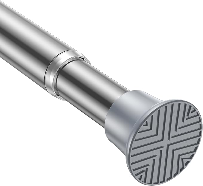 Spring Tension Curtain Rod 24-46 inch, Adjustable Expandable Tension Curtain Rod No Drilling, Tension rods for Window Doorway Kitchen Curtain, Silver