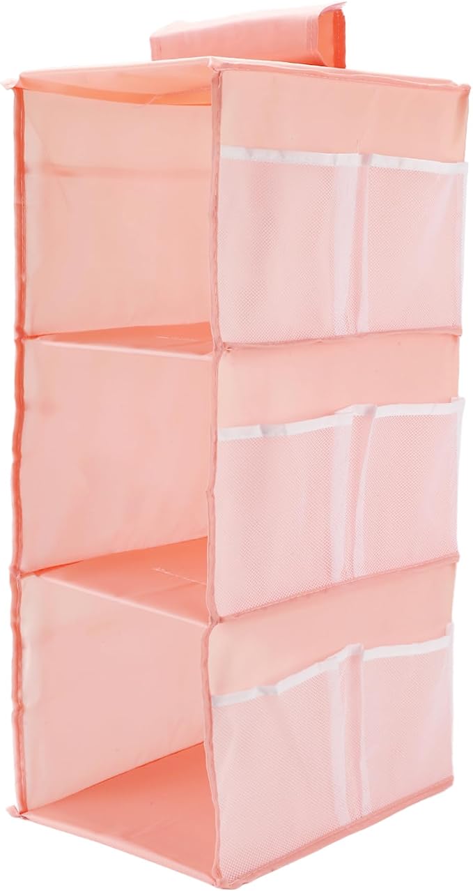 3-Shelf Closet Hanging Organizer Foldable Hanging Storage Shelves with Strong Magic Tapes Space-Saving Wardrobe Hanging Shelf for Clothes Towels Accessories Pink