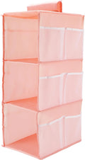 3-Shelf Closet Hanging Organizer Foldable Hanging Storage Shelves with Strong Magic Tapes Space-Saving Wardrobe Hanging Shelf for Clothes Towels Accessories Pink