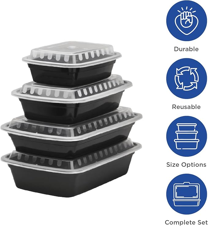 Karat Meal Prep Containers [12 oz - 150 ct] Reusable & Disposable Take Out Containers with Lids - Microwave & Dishwasher Safe Bento Boxes